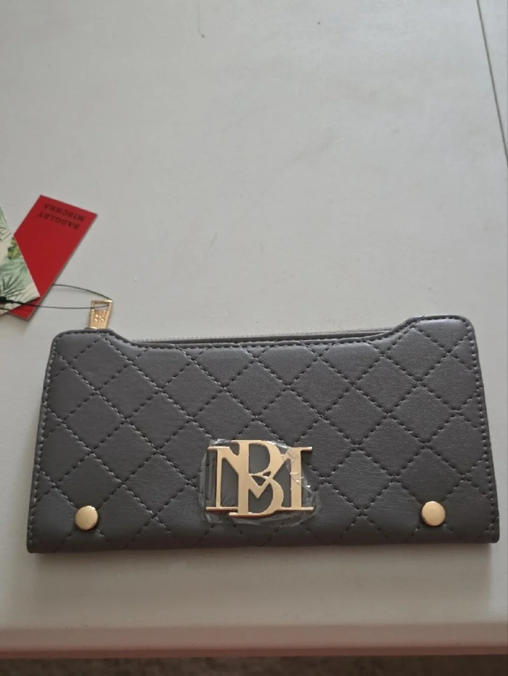 Badgley Mischka Black Quilted Wallet with Gold Hardware